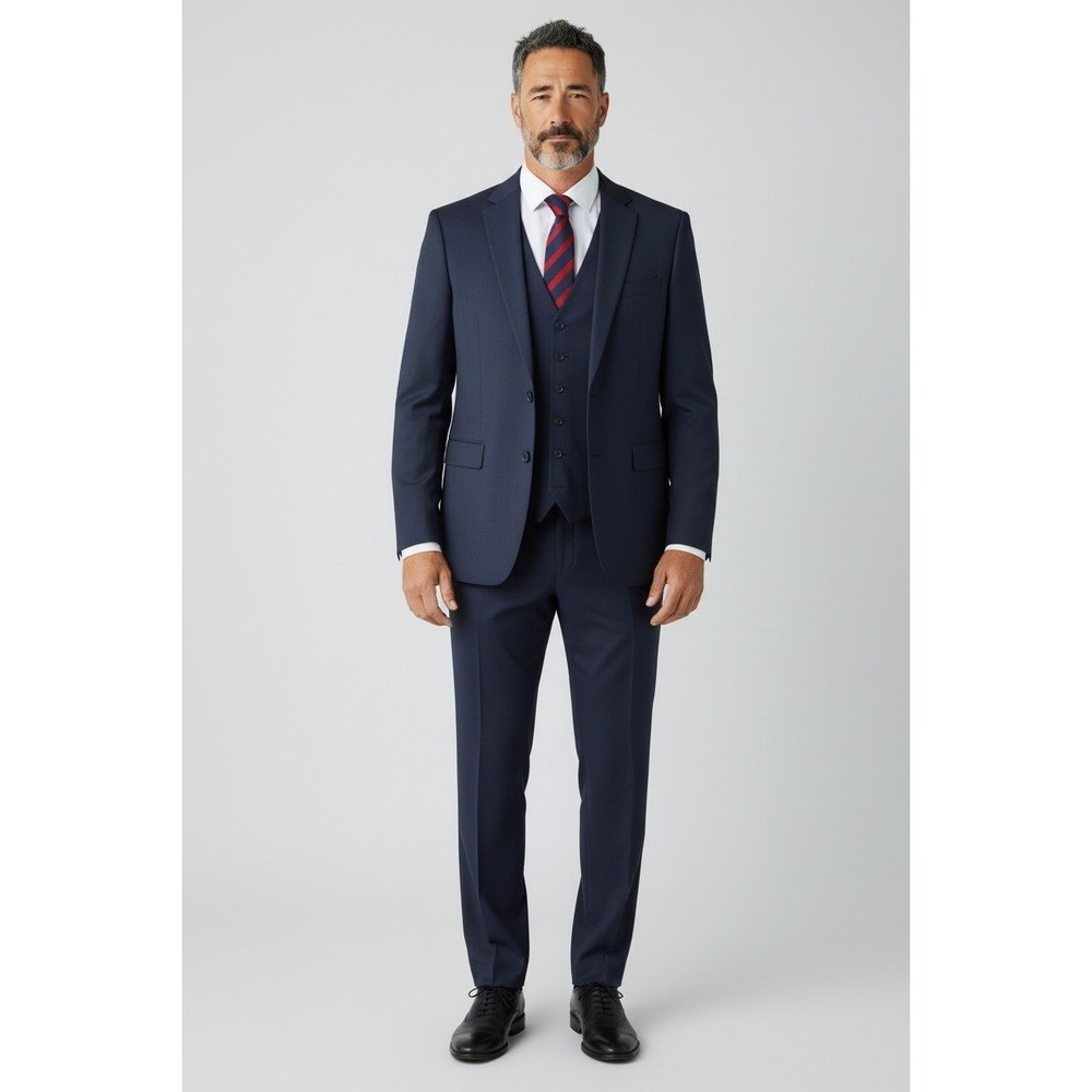 Jos A Bank Suit 43R Navy Blue 100% Wool 2-Button Traveler Pants 34 x 30 - 3 Pcs